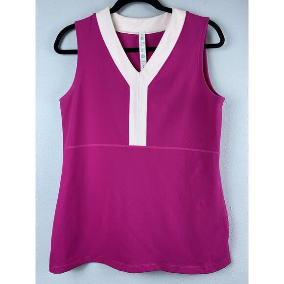 Lululemon Tops - Wmns Lululemon Athletica Sz 12 Pink White Trim Stretchy Versatile Tank Top